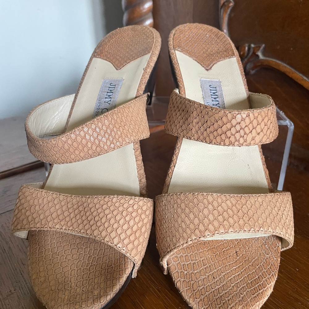 Jimmy Choo Tan Mules with Textured Straps